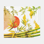 東洋日本のの山の日の出と竹 フリースブランケット (正面(横))