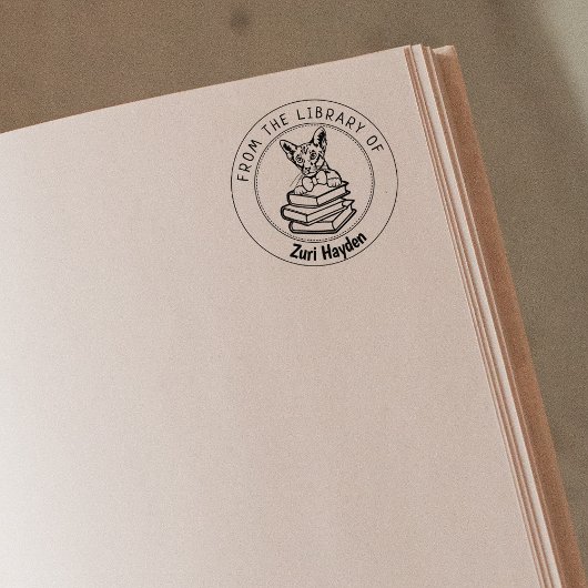 東洋短毛猫、図書館の本 ラバースタンプ