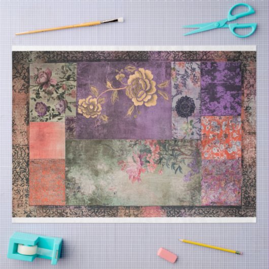 東洋美学Chinoiserieパッチワーク模様 薄葉紙 (クラフト)