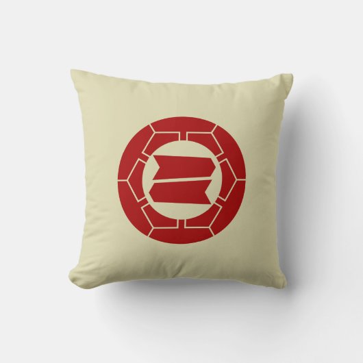 東洋赤ベージュ日本 Hattori 家紋 モン アート クッション (正面)