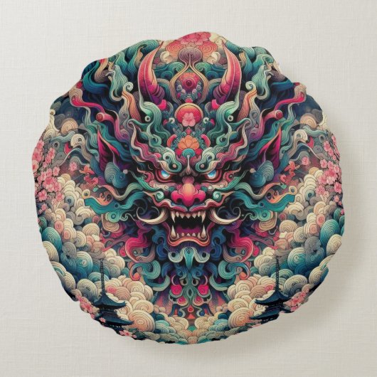 東洋韻律抽象芸術鬼鬼顔入れ ラウンドクッション (裏面)
