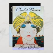 東洋風の黄色のターバンを巻いた女性の結婚前お披露目会 招待状 (正面/裏面)