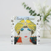 東洋風の黄色のターバンを巻いた女性の結婚前お披露目会 招待状 (スタンド正面)