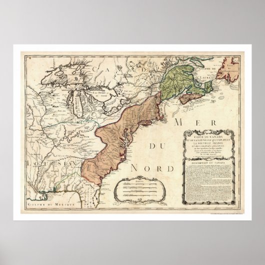 東海岸とカナダの地図1756 ポスター (正面)