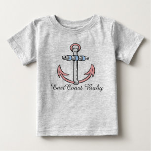 東海岸のベビーのいかりのピンクの青くかわいいワイシャツ ベビーTシャツ