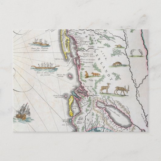 東海岸を描写する地図 ポストカード (正面)