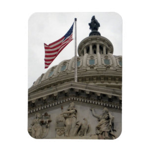 東米国旗が付いている米国の国会議事堂の建物- マグネット