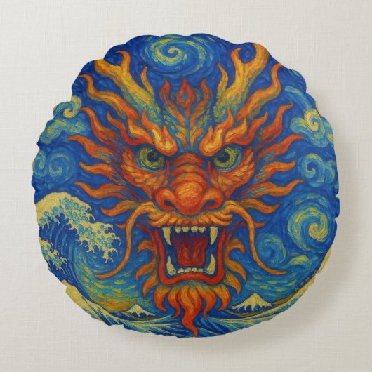 東赤龍星月夜の神奈川波 ラウンドクッション (正面)