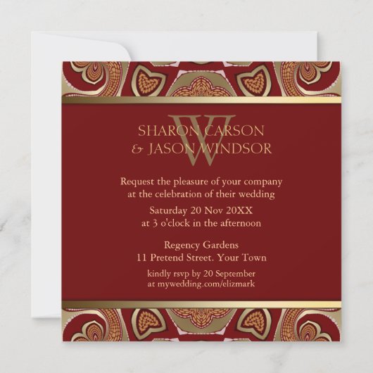 東部族ろうけつ染めレッド金ゴールド 招待状 (裏面)