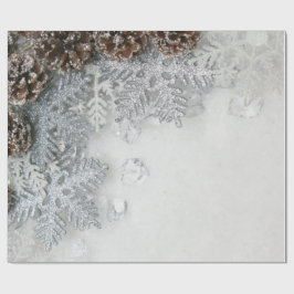 松かさと雪の結晶 ホリデー ラッピングペーパー