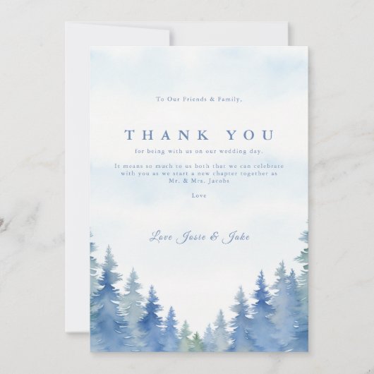 松かわいらし木冬の結婚式感謝してい表 サンキューカード (正面)