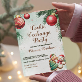 松とオーナメントクリスマスクッキー交換 招待状