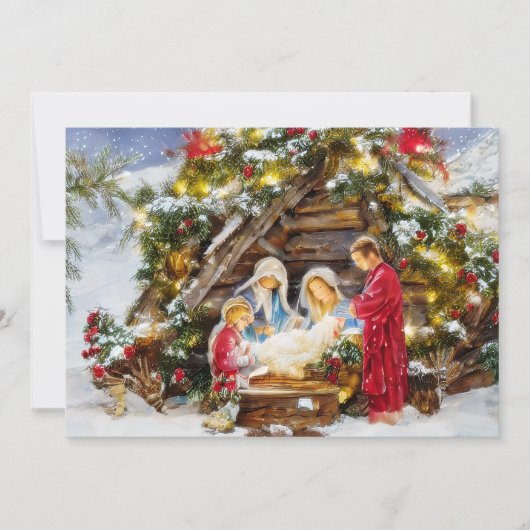 松と実の木の聖家族の貧しさのクリスマス シーズンカード (正面)