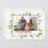 松と家族の写真クリスマスボタニカルスクリプト シーズンカード (正面)