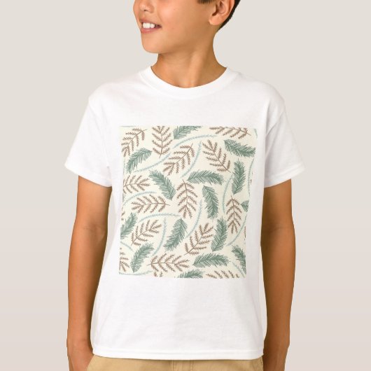 松と杉の常緑の枝のパターン Tシャツ (正面)