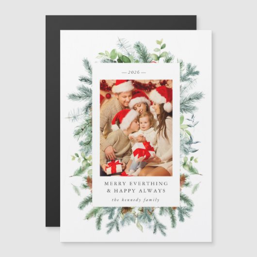 松と果実の写真クリスマスホリデーカード (正面/裏面)