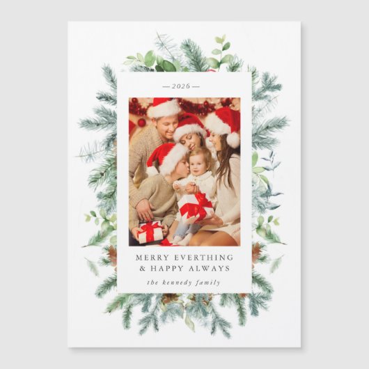 松と果実の写真クリスマスホリデーカード (正面)