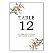 松と果実の冬の結婚式パーソナライズされた テーブルナンバー (正面)