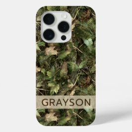 松と葉のカモフラージュ オリジナルプリント iPhone 15 PROケース