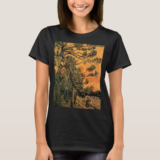 松と赤い空と夕日 by ヴィンセント・ヴァン・ゴッホ tシャツ (正面)