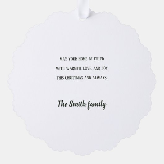 松と金ゴールドエレガントのフレーム初めてのクリスマス写真 オーナメントカード (裏面)