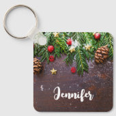 松と雪のクリスマス テーブル キーホルダー (正面)