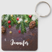 松と雪のクリスマス テーブル キーホルダー (裏面)