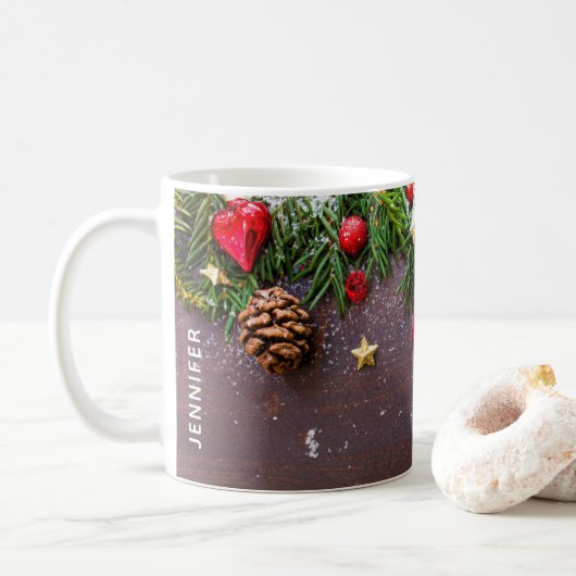 松と雪のレトロクリスマステーブル コーヒーマグカップ (ドーナツ)