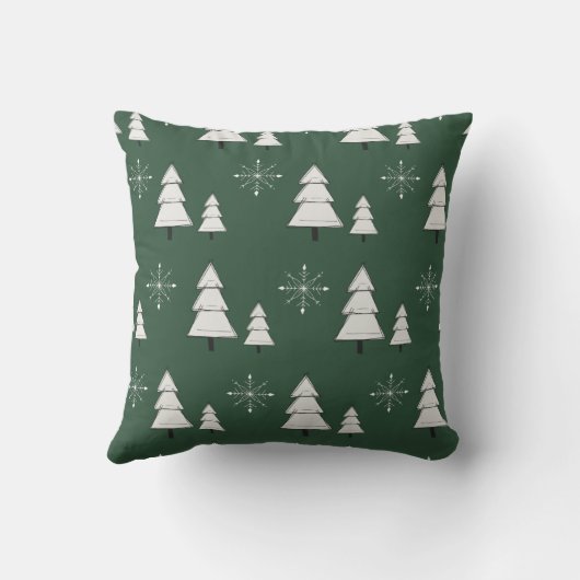 松と雪の結晶と緑のクリスマスピロー クッション (裏面)