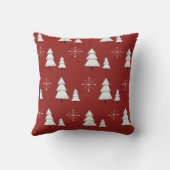 松と雪片の赤いクリスマスピロー クッション (裏面)