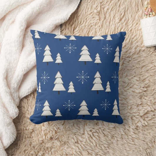 松と雪片の青いクリスマスの枕 クッション (ブランケット)