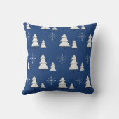 松と雪片の青いクリスマスの枕 クッション (裏面)