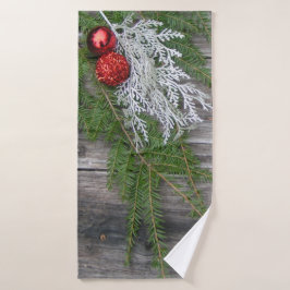 松と風化した木のクリスマスタオルセット バスタオルセット