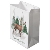 松と鹿のクリスマスの冬の風景 ミディアムペーパーバッグ (裏面アングル)
