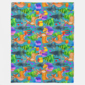 松と鹿の模様 フリースブランケット (正面)