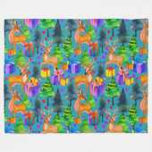 松と鹿の模様 フリースブランケット (正面(横))