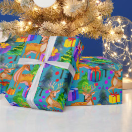 松と鹿の模様 ラッピングペーパー