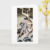 松に鶴, 北斎 Cranes on Pine Tree, Hokusai, Ukiyo-e カード (黄色い花)