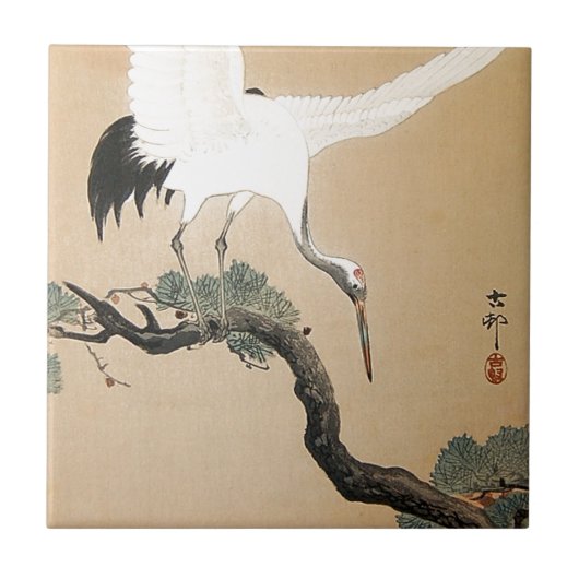 松に鶴、松の木、Koson、Ukiyo-eの古邨クレーン タイル (正面)