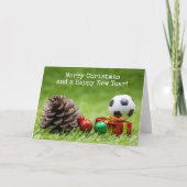 松のコーンとギフト付きサッカークリスマスホリデー カード (正面)