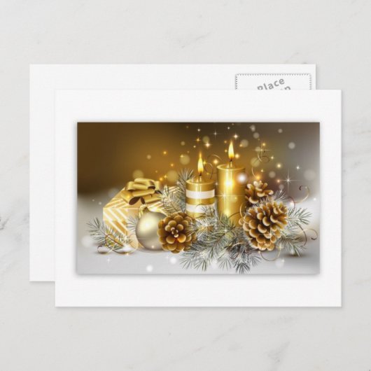 松のコーンとクリスマスキャンドル シーズンポストカード (正面/裏面)