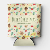 松のコーンとヒイラギの模様メリークリスマス 缶クーラー (正面)