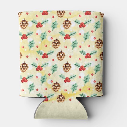 松のコーンとヒイラギの模様メリークリスマス 缶クーラー (裏面)