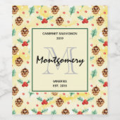 松のコーンとホリーのクリスマスパターンのワイン作り ワインラベル (シングルラベル)