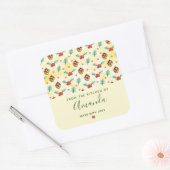 松のコーンとホリーのクリスマスパターンキッチン スクエアシール (封筒)