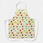 松のコーンとホリーのクリスマスパターン エプロン (正面)