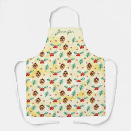 松のコーンとホリーのクリスマスパターン エプロン
