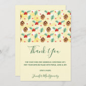 松のコーンとホリーのクリスマスパターン サンキューカード (正面/裏面)