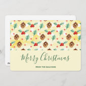 松のコーンとホリーのクリスマスパターン シーズンカード (正面/裏面)