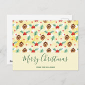 松のコーンとホリーのクリスマスパターン シーズンポストカード (正面/裏面)